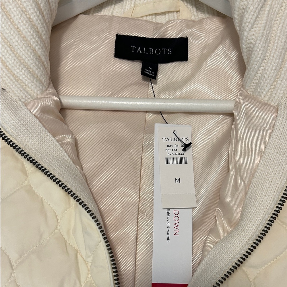 Talbots Quilted Women's Cream Puffer Sweater Jacket Size Medium - Picture 4 of 9